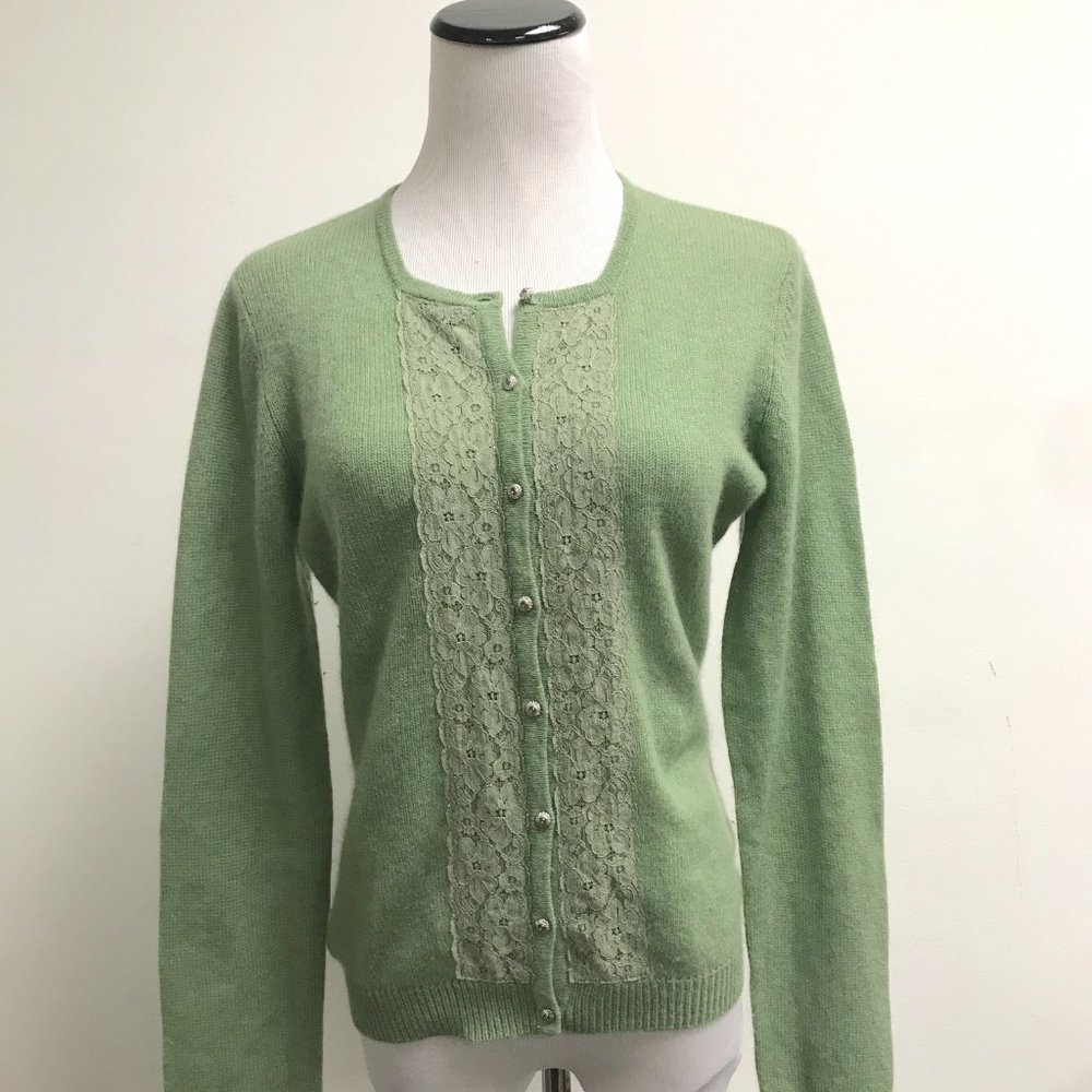 Vertical Design 2 ply cashmere lace cardigan sweater M